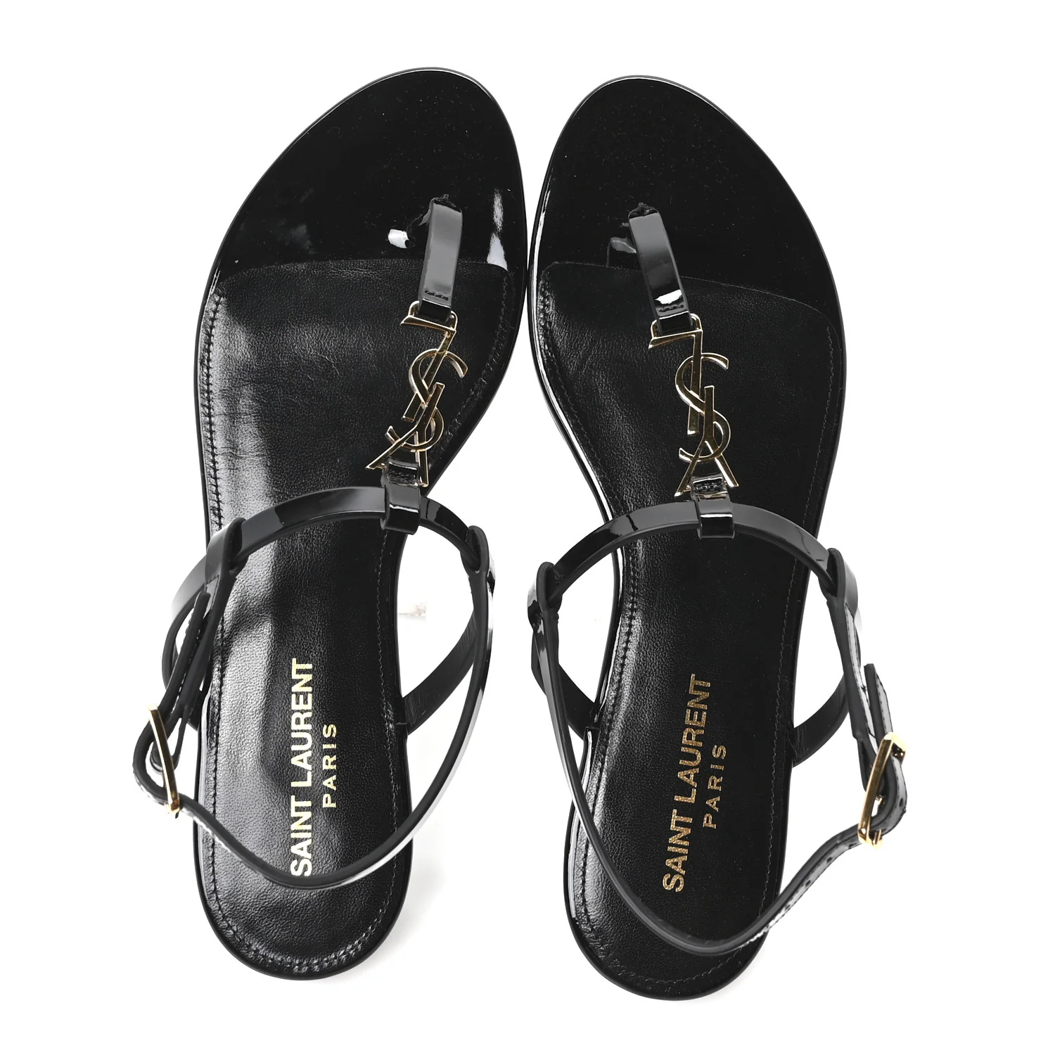 Vitello Vernice Soft Cassandra 05 Monogram Flat Sandals 37 Oro Antico Black - Image 2