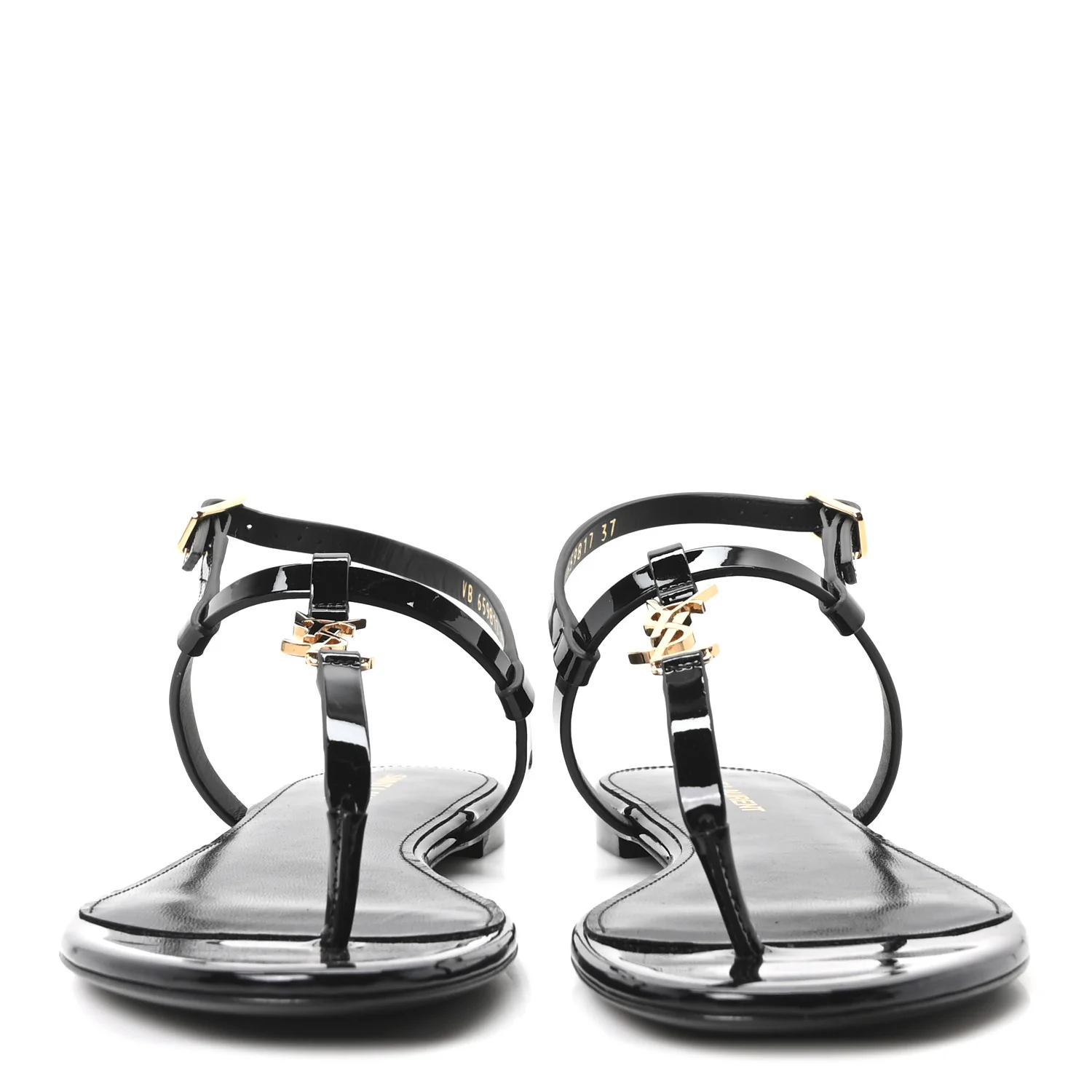 Vitello Vernice Soft Cassandra 05 Monogram Flat Sandals 37 Oro Antico Black - Image 3