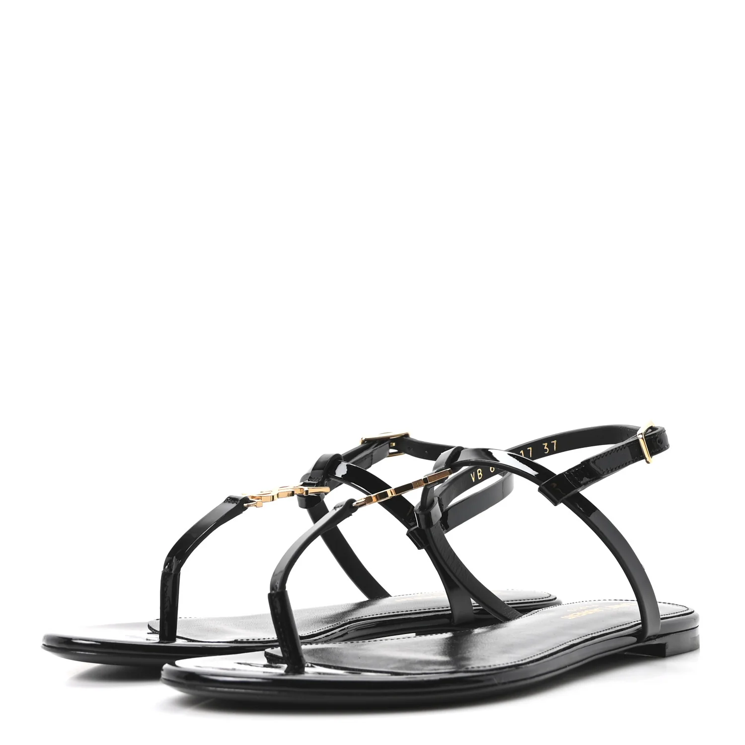 Vitello Vernice Soft Cassandra 05 Monogram Flat Sandals 37 Oro Antico Black - Image 4