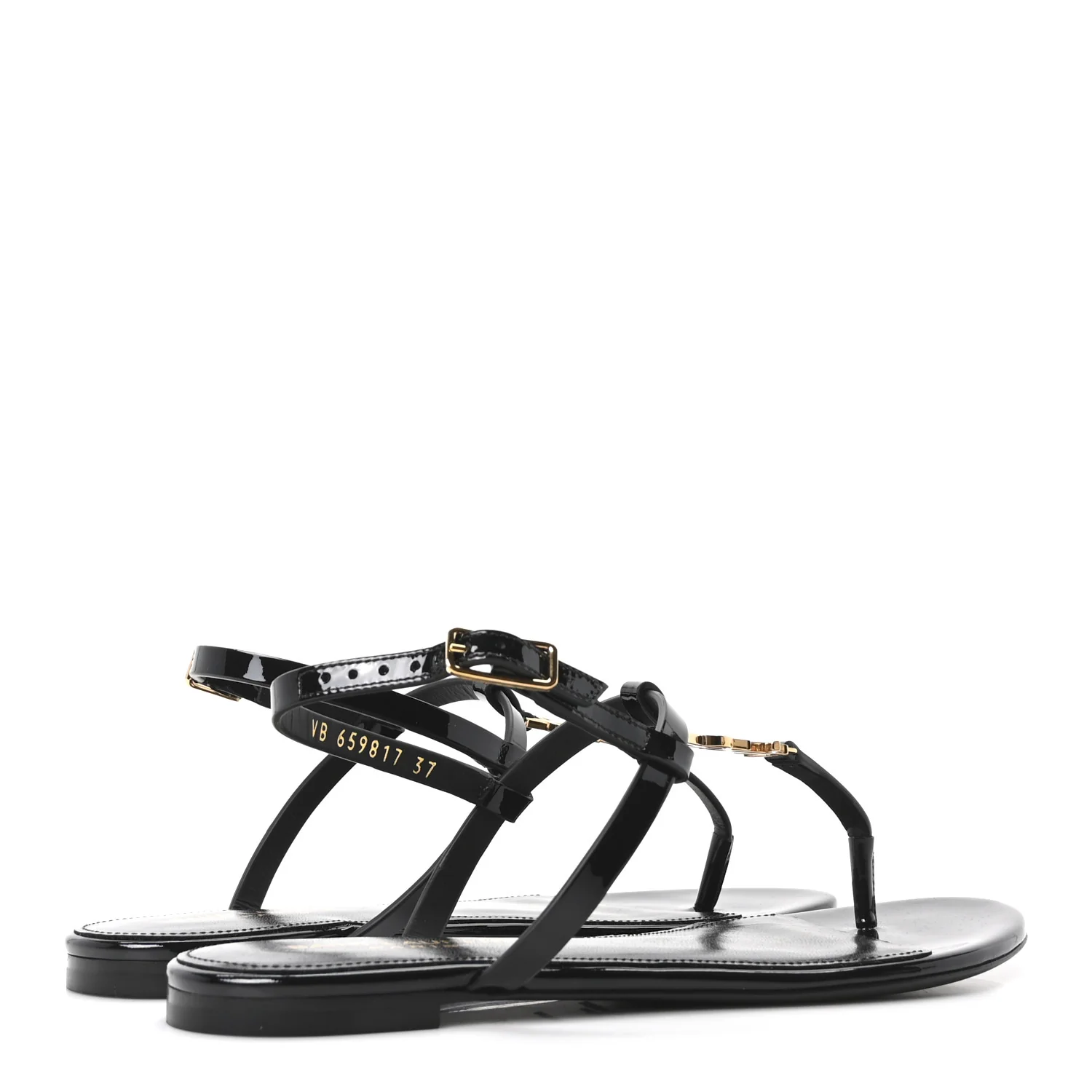 Vitello Vernice Soft Cassandra 05 Monogram Flat Sandals 37 Oro Antico Black - Image 5