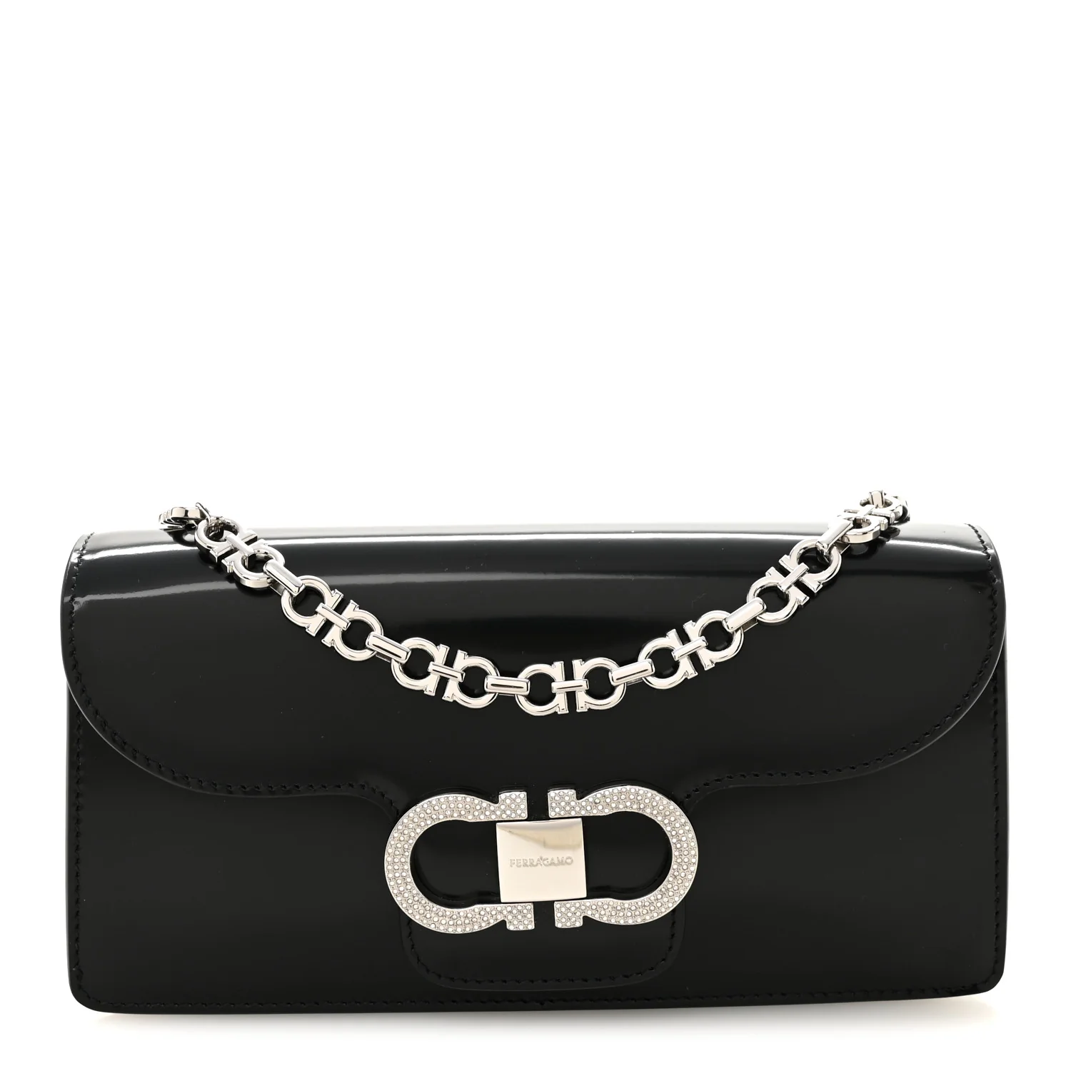 Calfskin Crystal Double Gancini Mini Bag Black