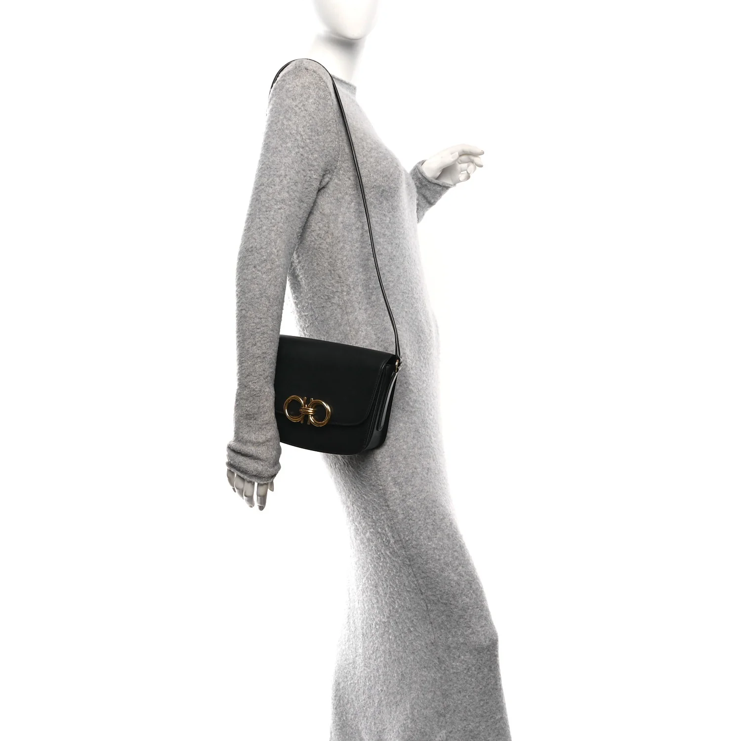 Calfskin Gancini Shoulder Bag Black - Image 2