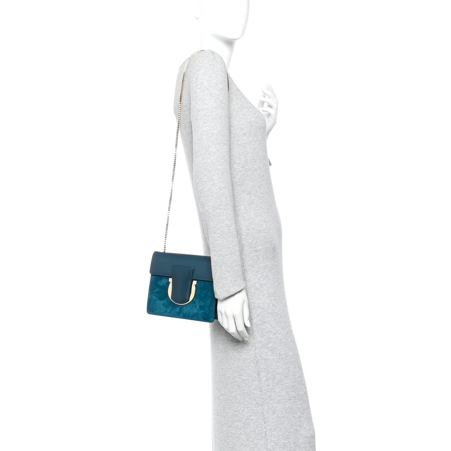 Calfskin Suede Thalia Flap Shoulder Bag Blue - Image 2