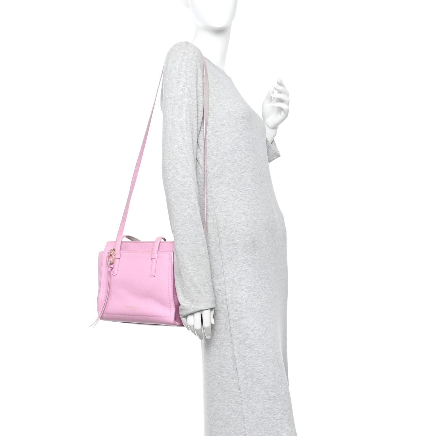 Grained Calfskin Double Handle Small Amy Tote Pink - Image 2