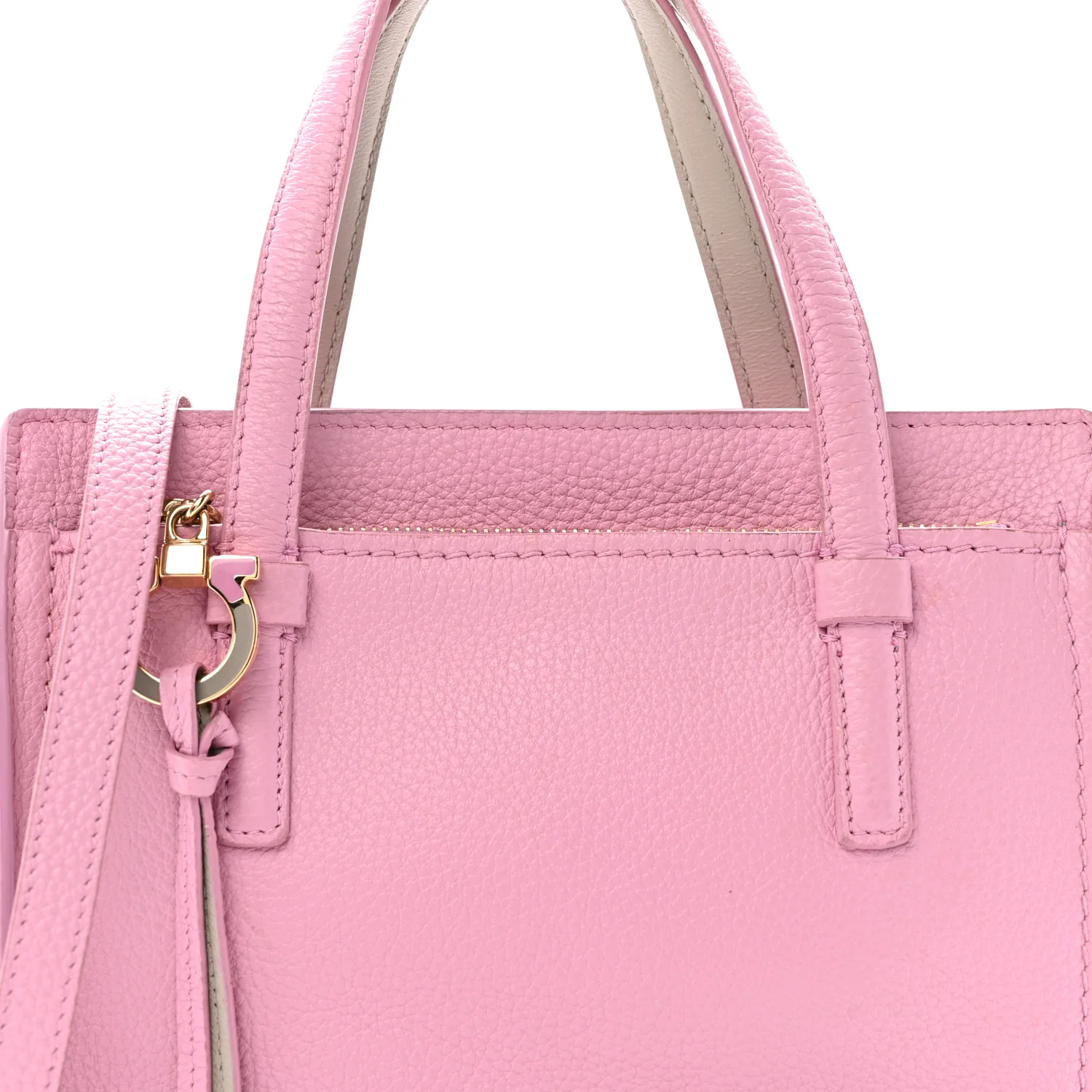 Grained Calfskin Double Handle Small Amy Tote Pink - Image 8