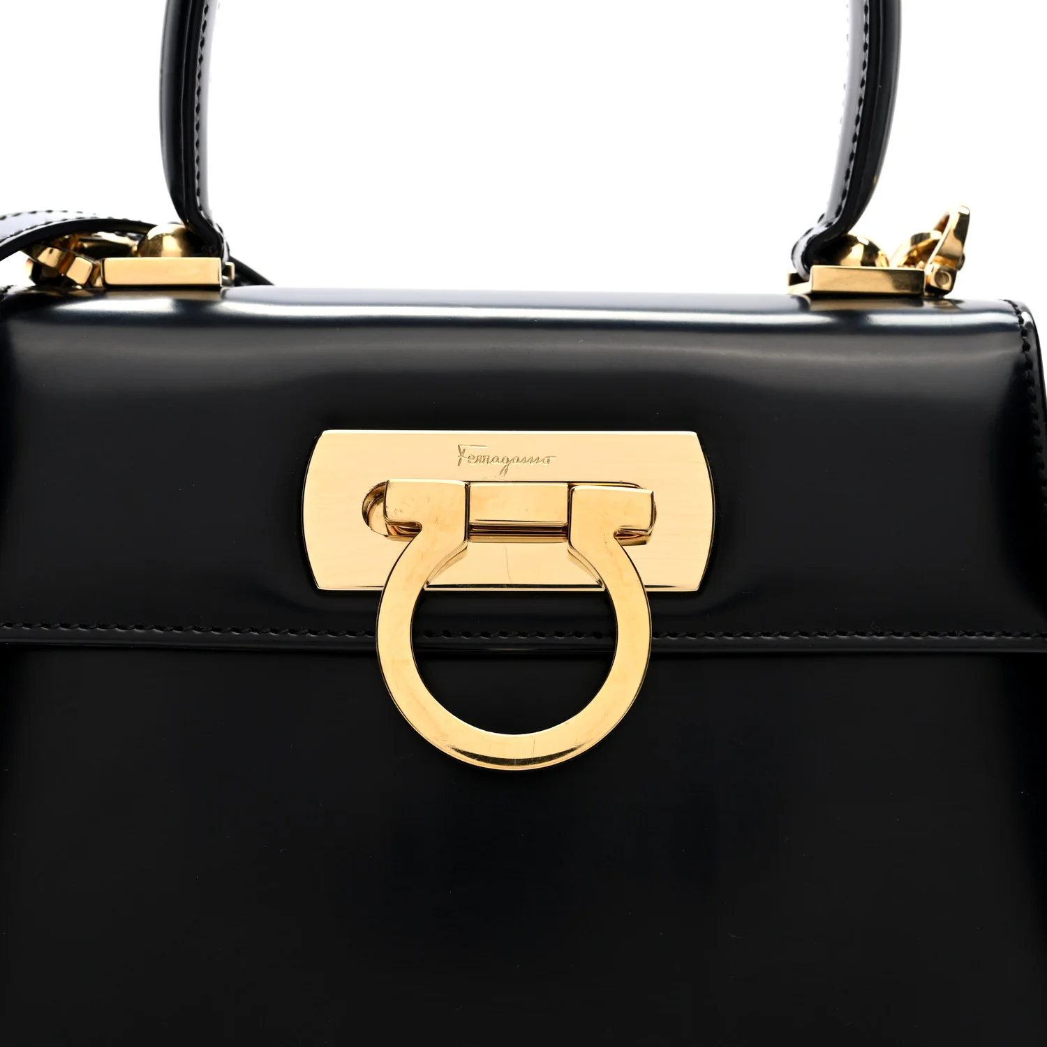 Hammered Calfskin Small Iconic Top Handle Bag Black - Image 7