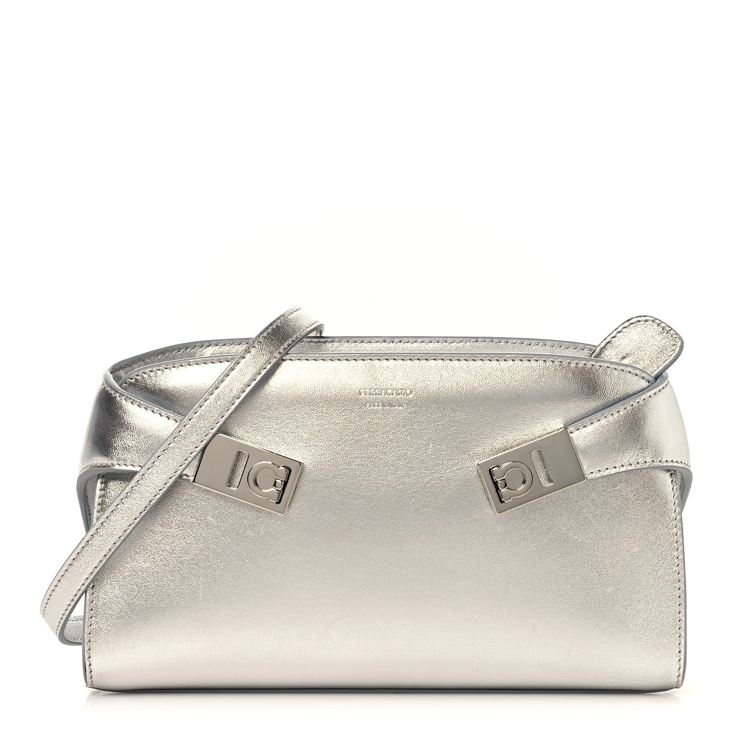 Metallic Lambskin Mini Hug Crossbody Bag Argento