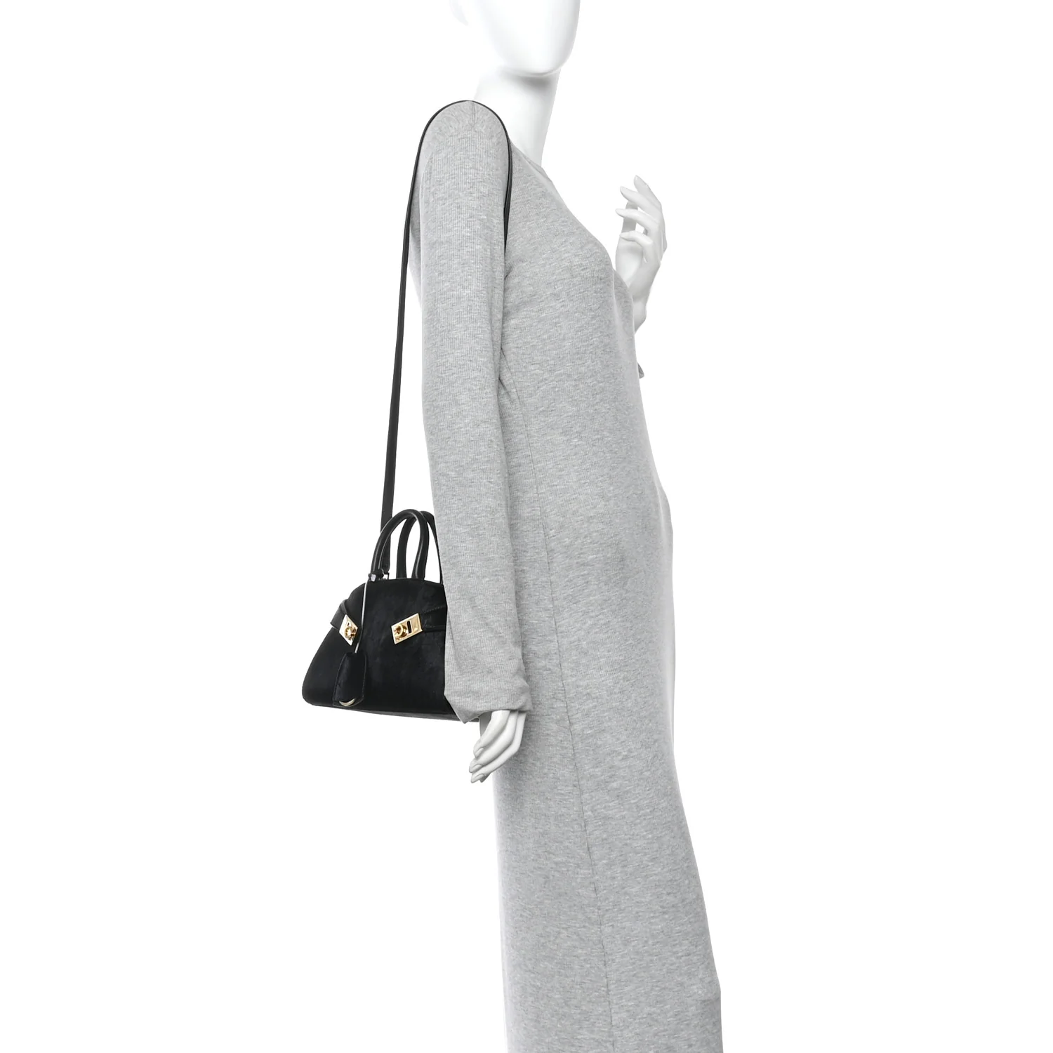 Pony Hair Mini Hug Bag Black - Image 2
