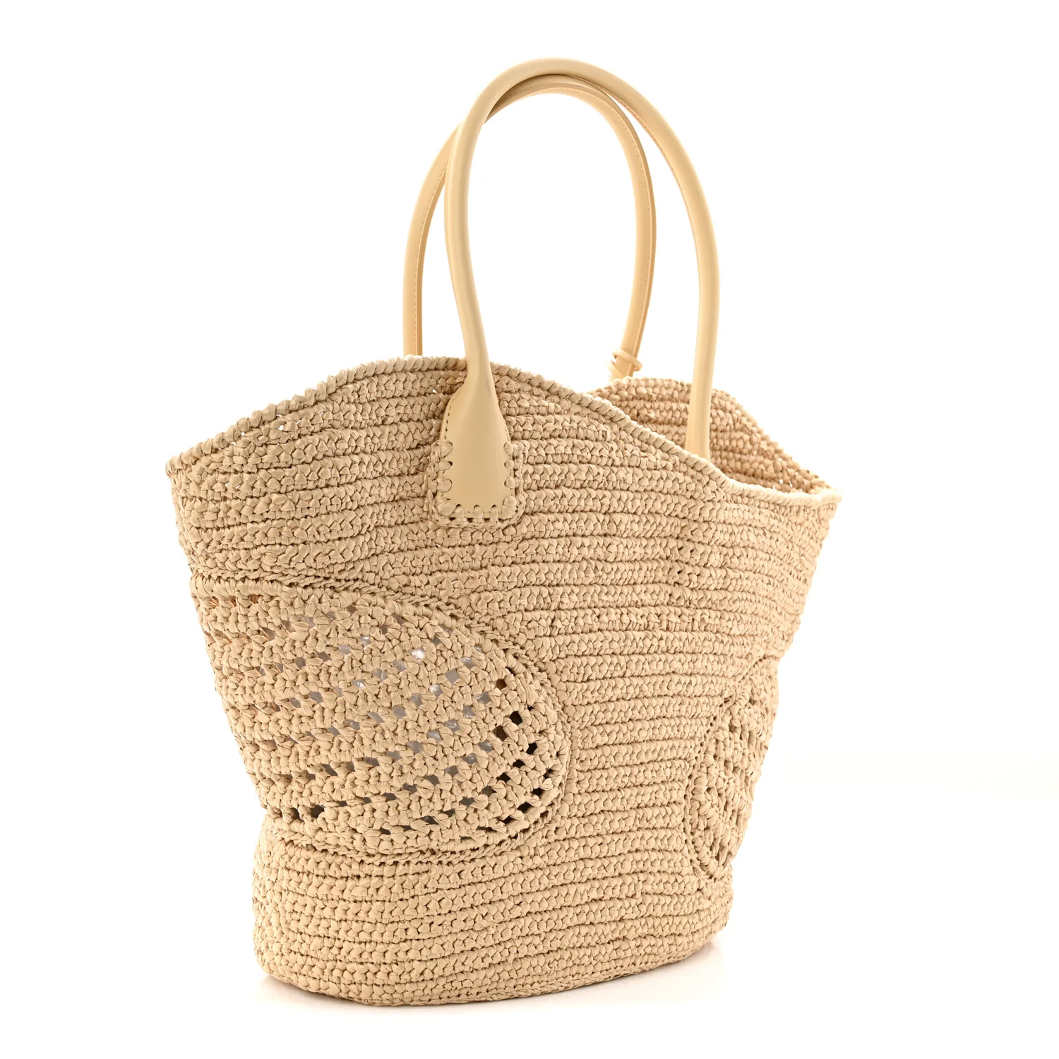 Raffia Calfskin Cut Out Large Tote Natural - Image 3