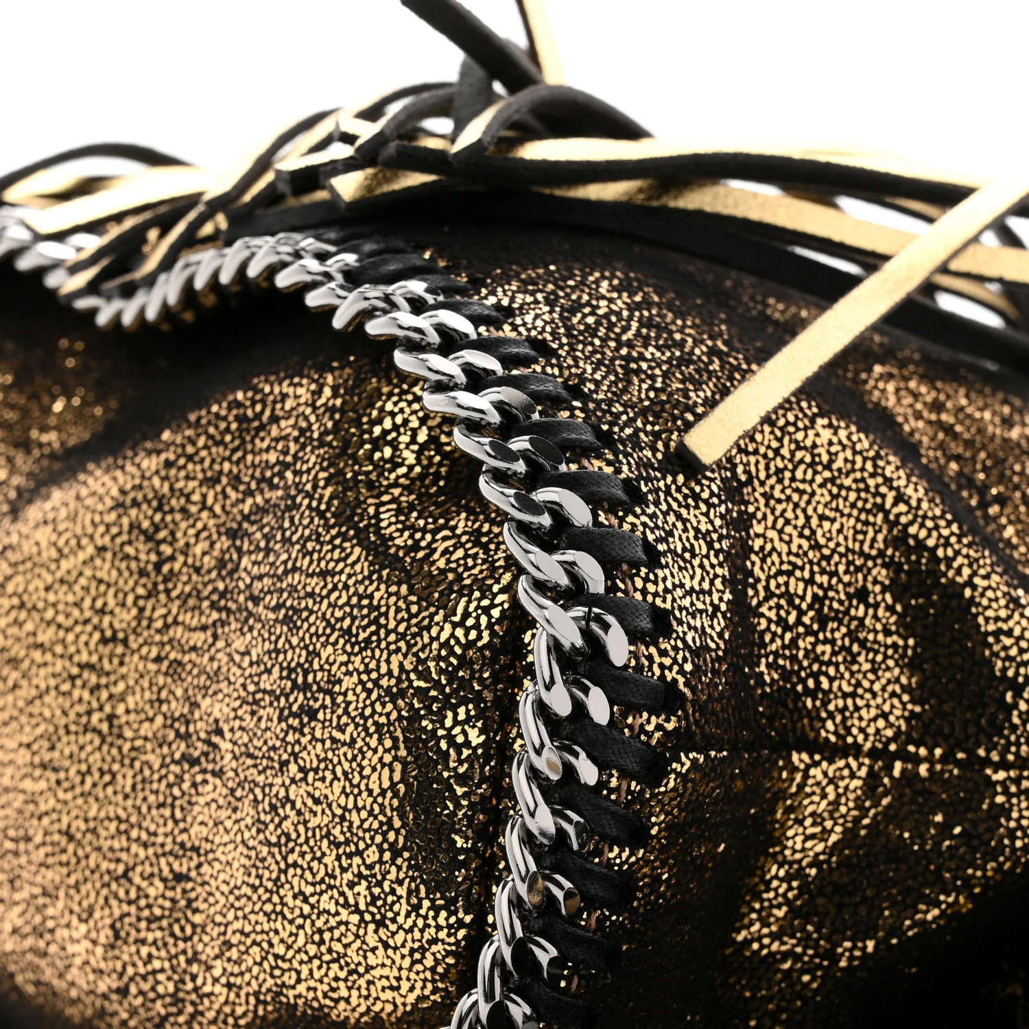 Metallic Shaggy Deer Fringe Falabella Bucket Bag Gold Black - Image 10