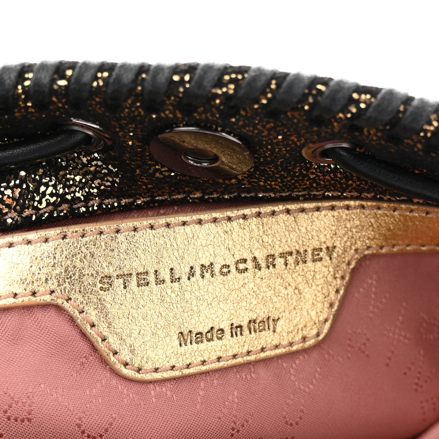 Metallic Shaggy Deer Fringe Falabella Bucket Bag Gold Black - Image 6