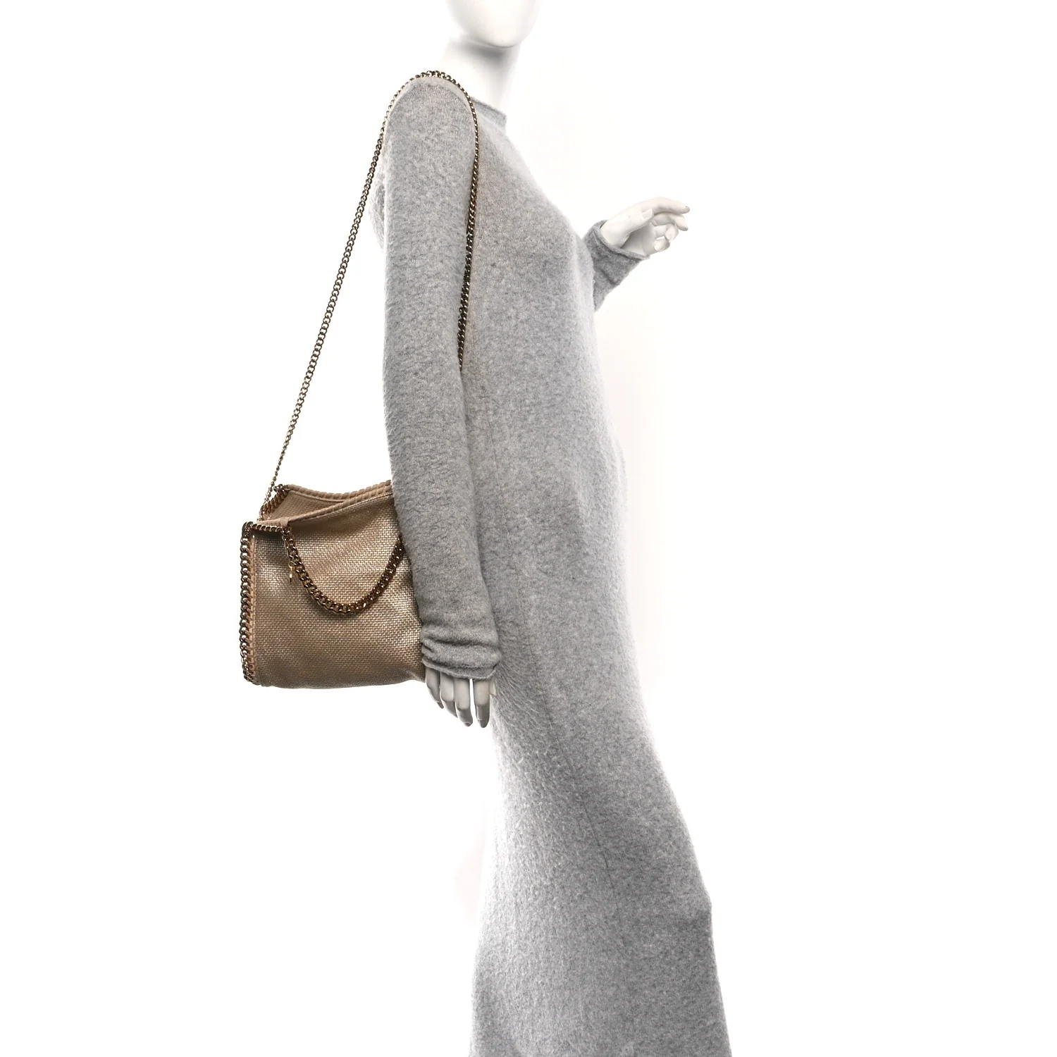 Metallic Woven Boucle Mini Fold Over Falabella Tote Gold - Image 2
