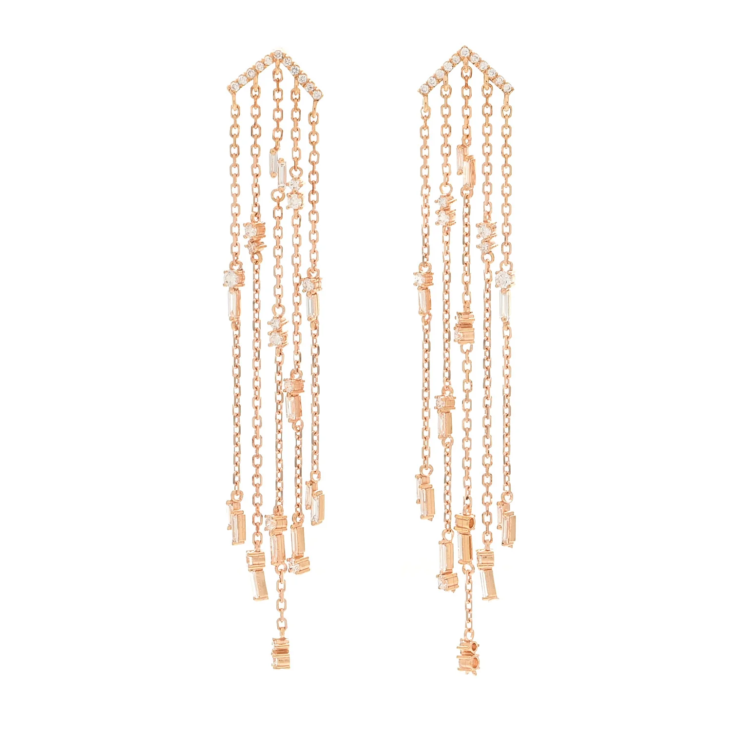 18K Rose Gold Diamond Fireworks Cascade Drop Earrings
