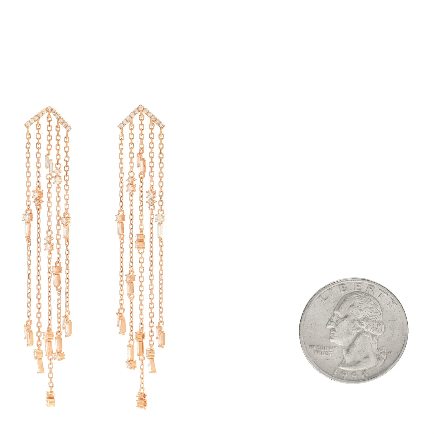18K Rose Gold Diamond Fireworks Cascade Drop Earrings - Image 2