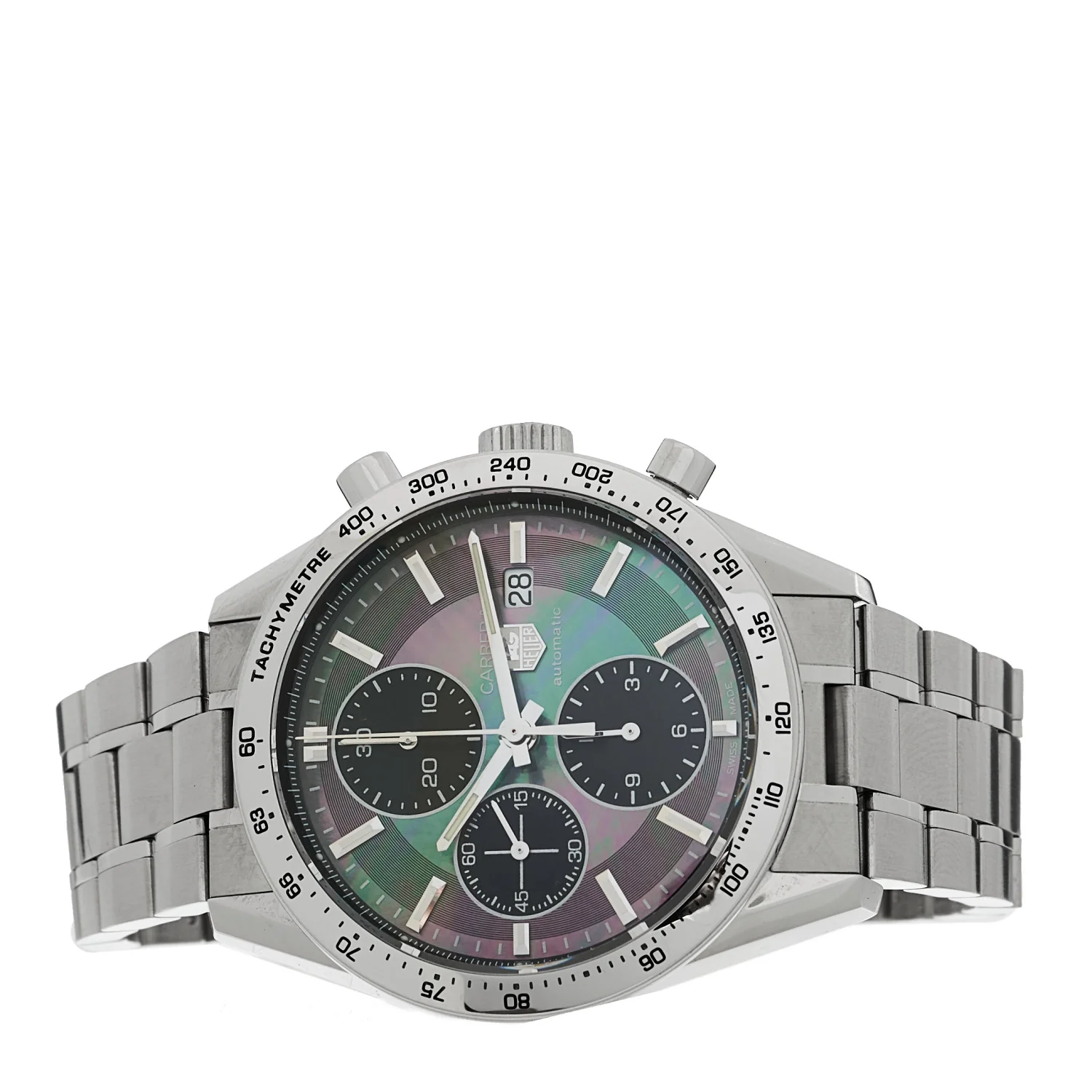 Stainless Steel Black Mother of Pearl 41mm Carrera Chronograph Automatic Watch CV201P - Image 2