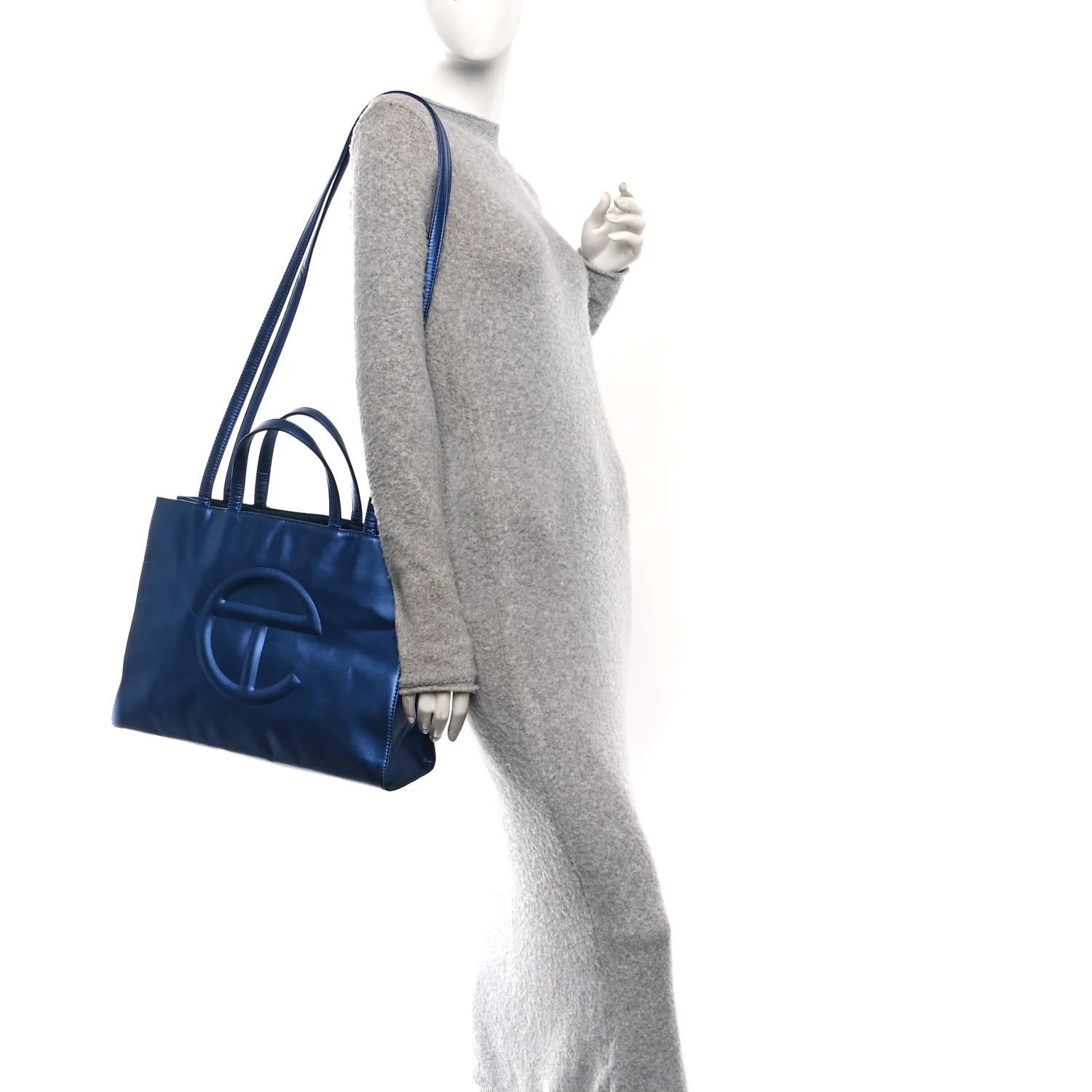 Metallic Vegan Leather Medium Shopping Bag Cobalt - Image 2
