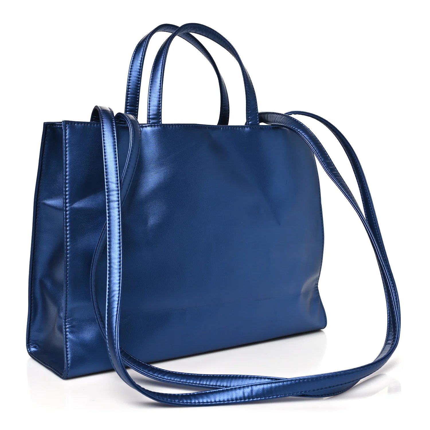 Metallic Vegan Leather Medium Shopping Bag Cobalt - Image 3