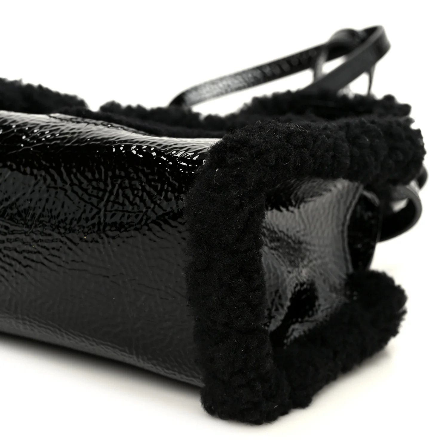 X UGG Crinkle Patent Shearling Small Shopping Bag Black - Image 11