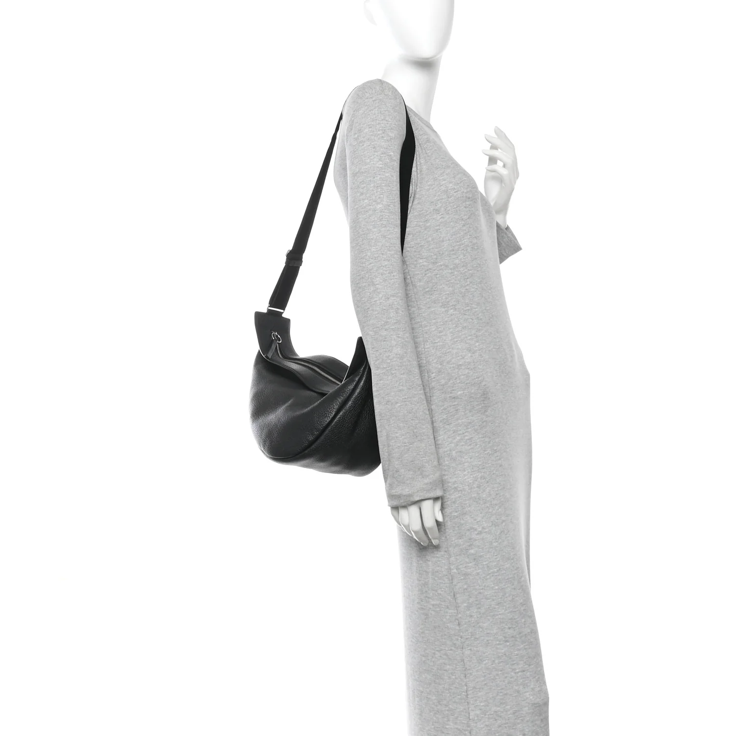 Grained Calfskin Large Slouchy Banana Bag Black - Image 2