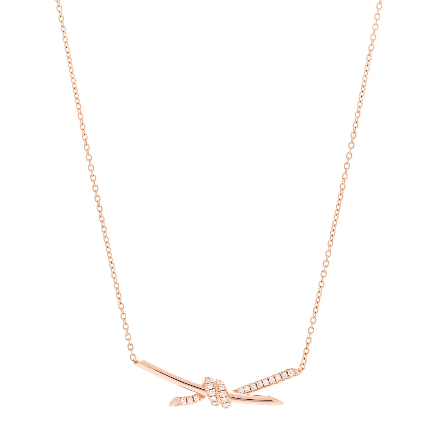 18K Rose Gold Diamond Knot Necklace
