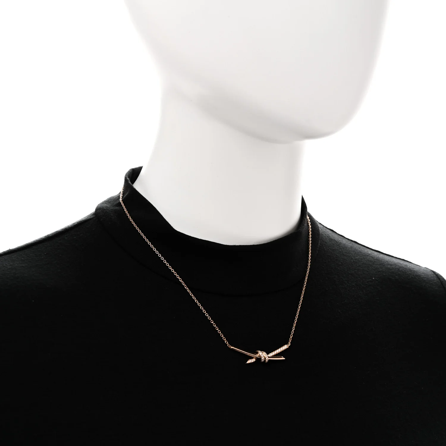 18K Rose Gold Diamond Knot Necklace - Image 2