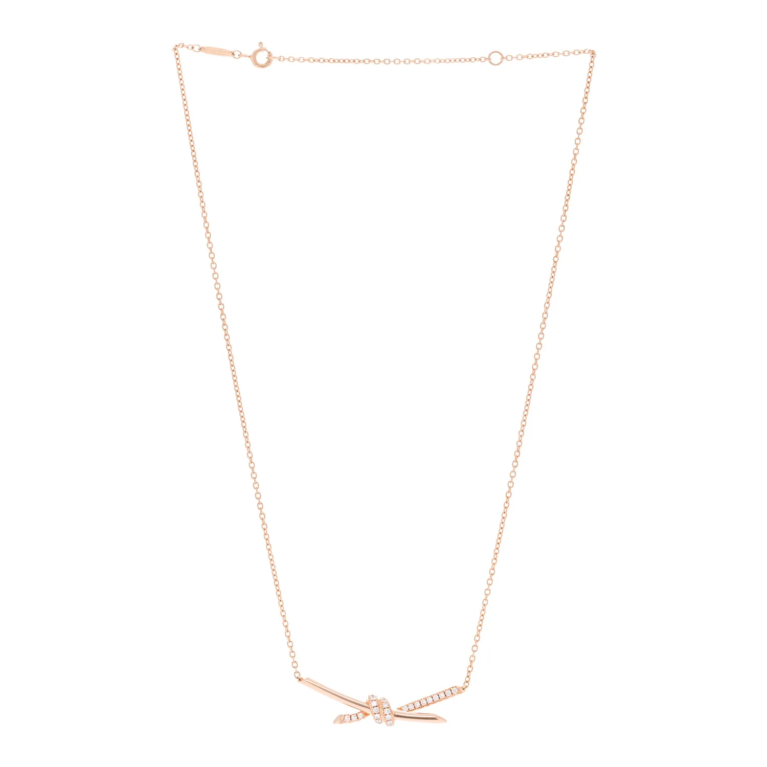 18K Rose Gold Diamond Knot Necklace - Image 3