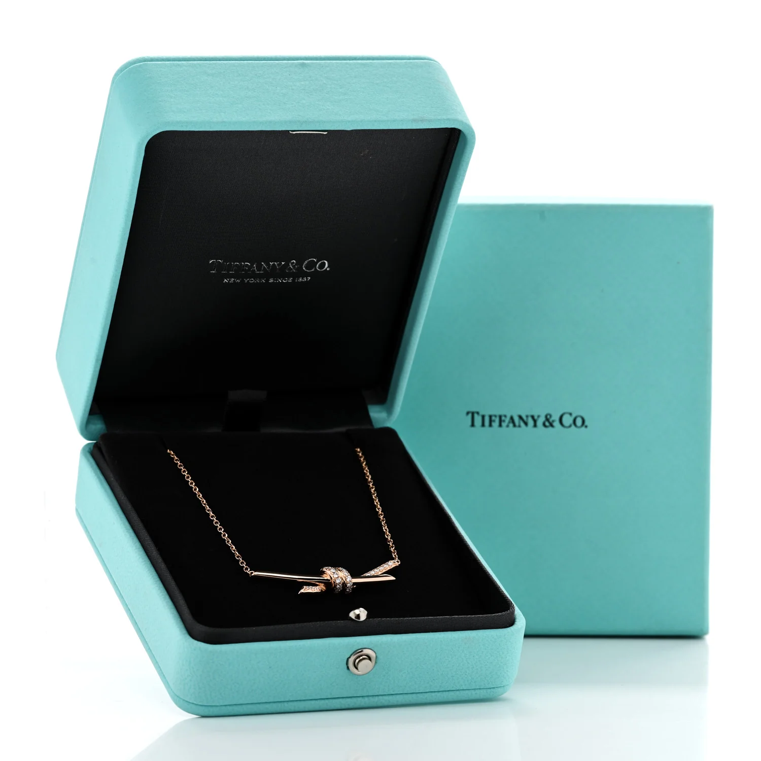 18K Rose Gold Diamond Knot Necklace - Image 6