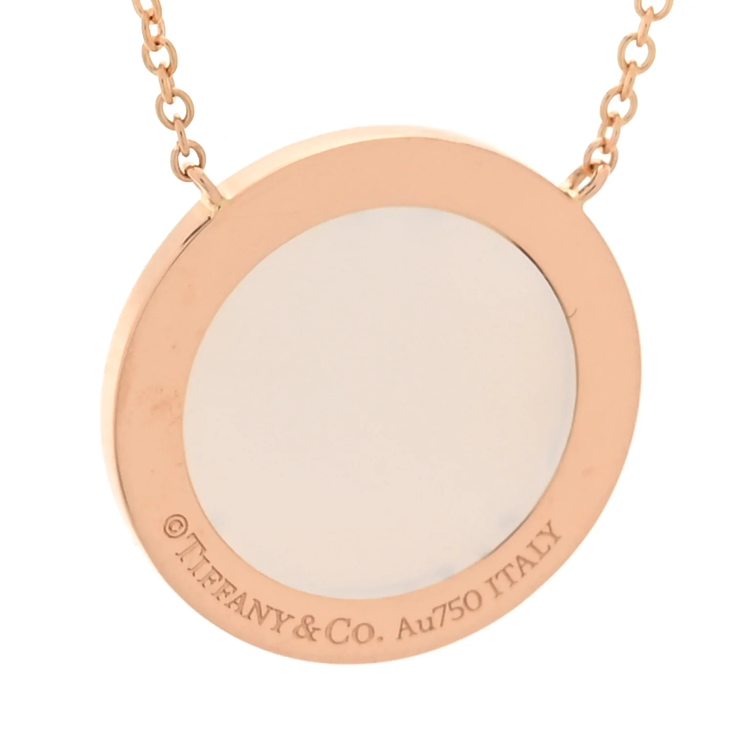 18K Rose Gold Diamond Mother of Pearl T Circle Pendant Necklace - Image 4