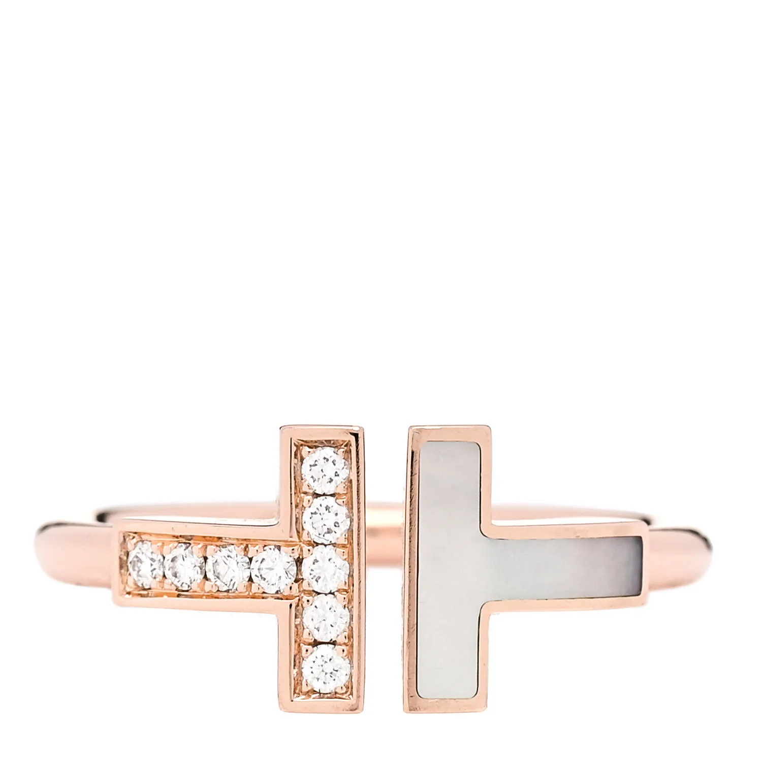 18K Rose Gold Diamond Mother of Pearl T Wire Ring 52 6