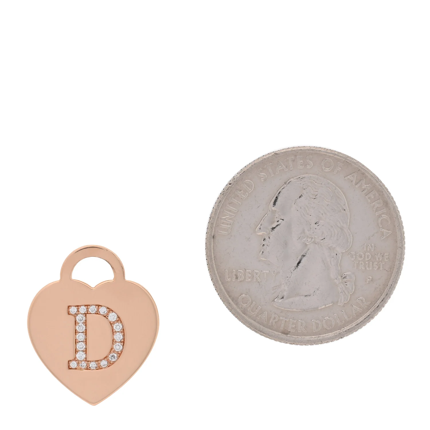 18K Rose Gold Diamond Tiffany Letter D Heart Tag Charm - Image 2