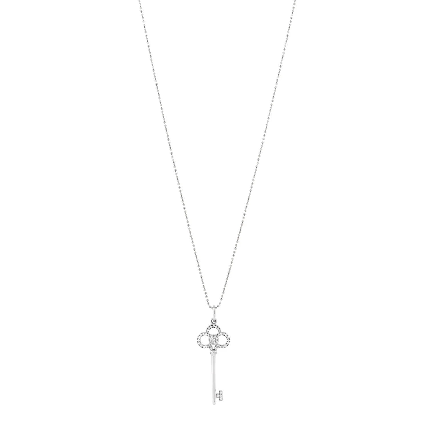 18K White Gold Diamond Crown Key Pendant Necklace