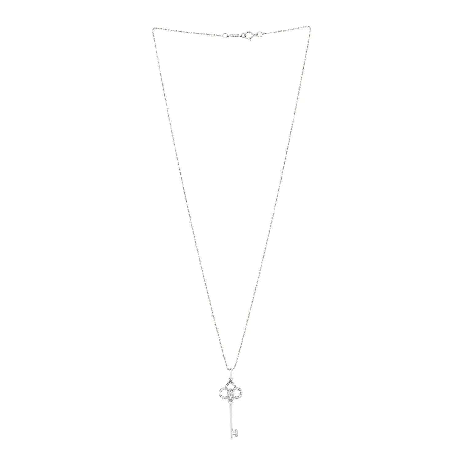 18K White Gold Diamond Crown Key Pendant Necklace - Image 3