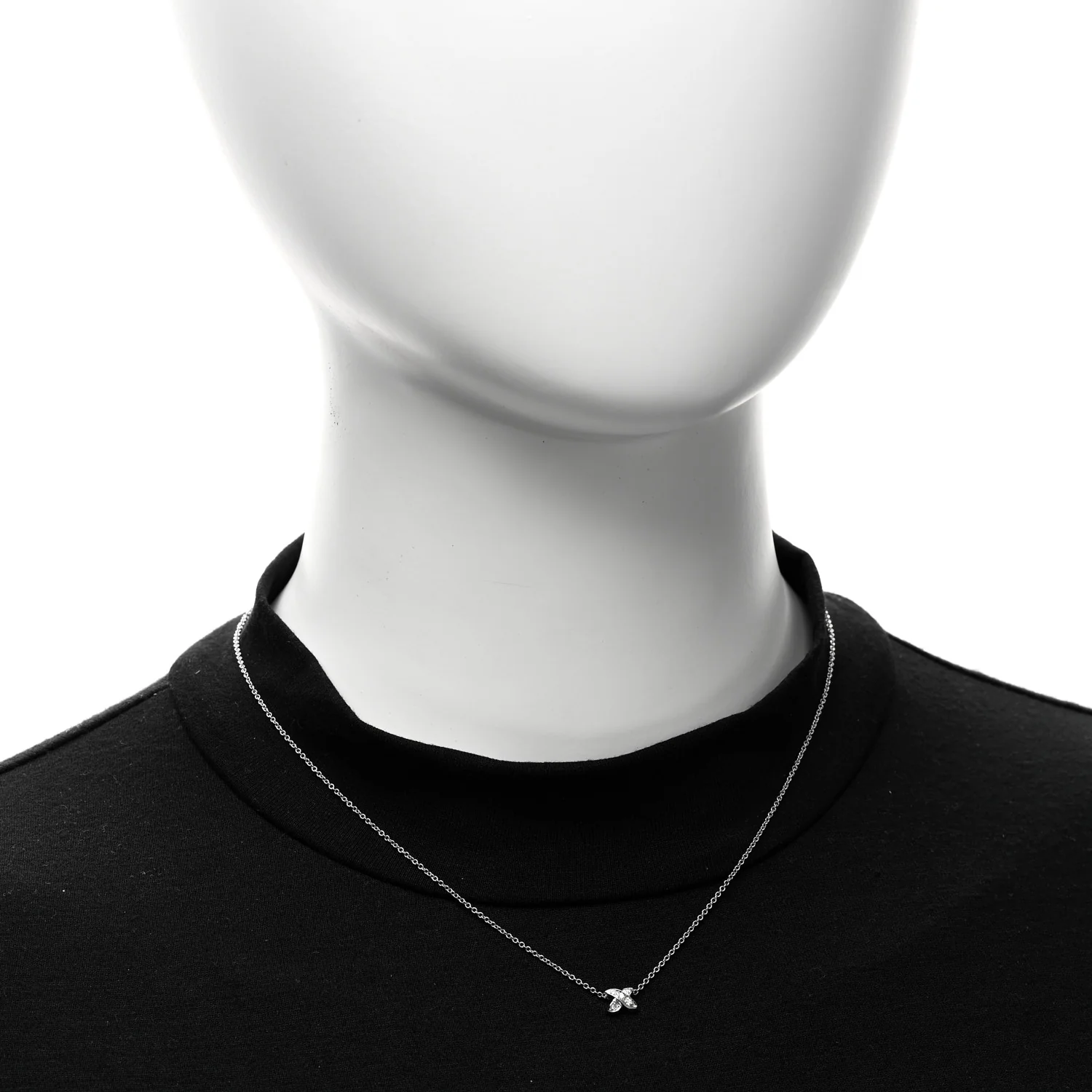 18K White Gold Diamond Mini Cross Stitch Pendant Necklace - Image 2