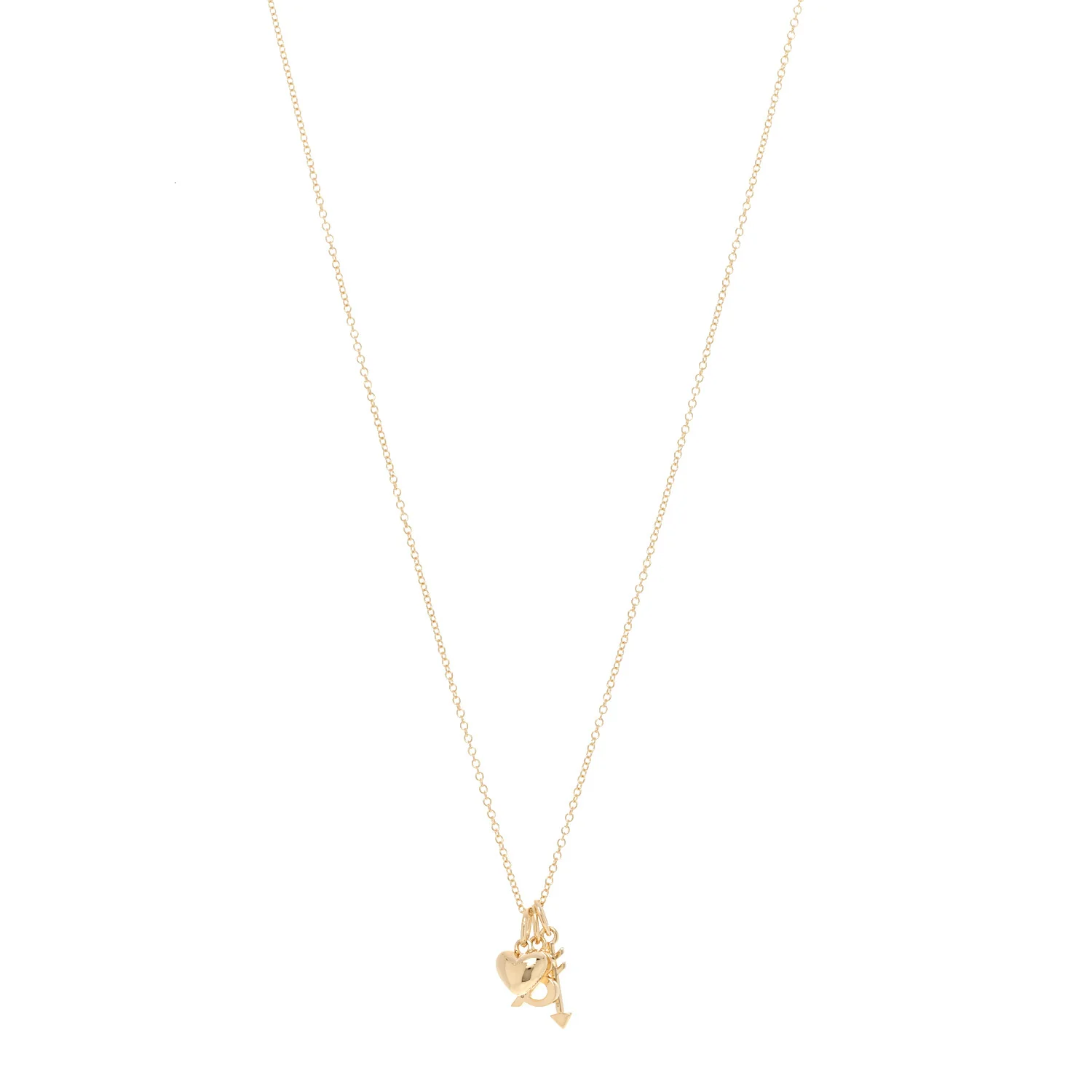 18K Yellow Gold Ampersand Arrow Heart Pendant Necklace