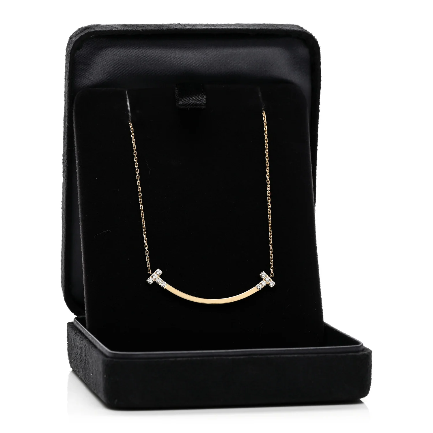 18K Yellow Gold Diamond .19ctw Medium T Smile Pendant Necklace - Image 5