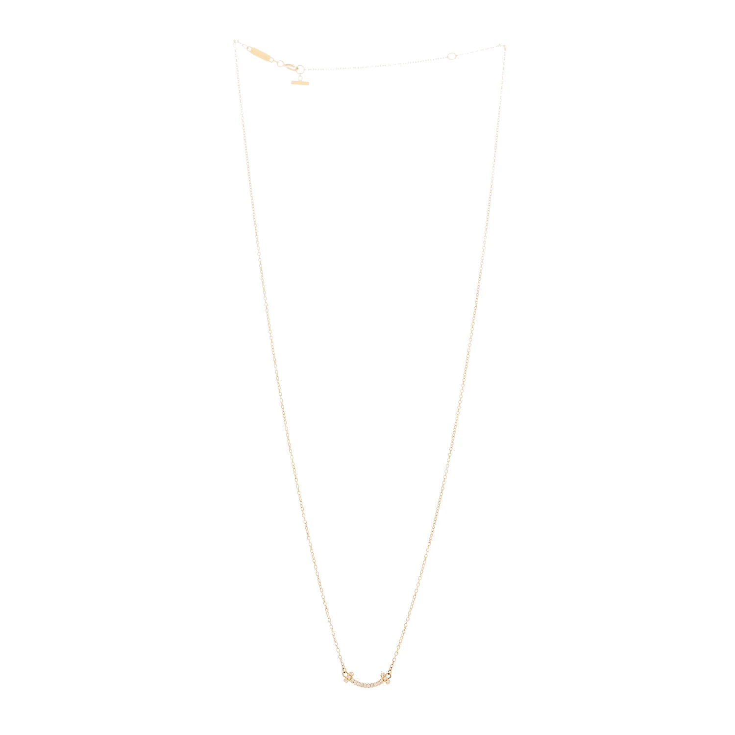 18K Yellow Gold Diamond Mini T Smile Pendant Necklace - Image 3