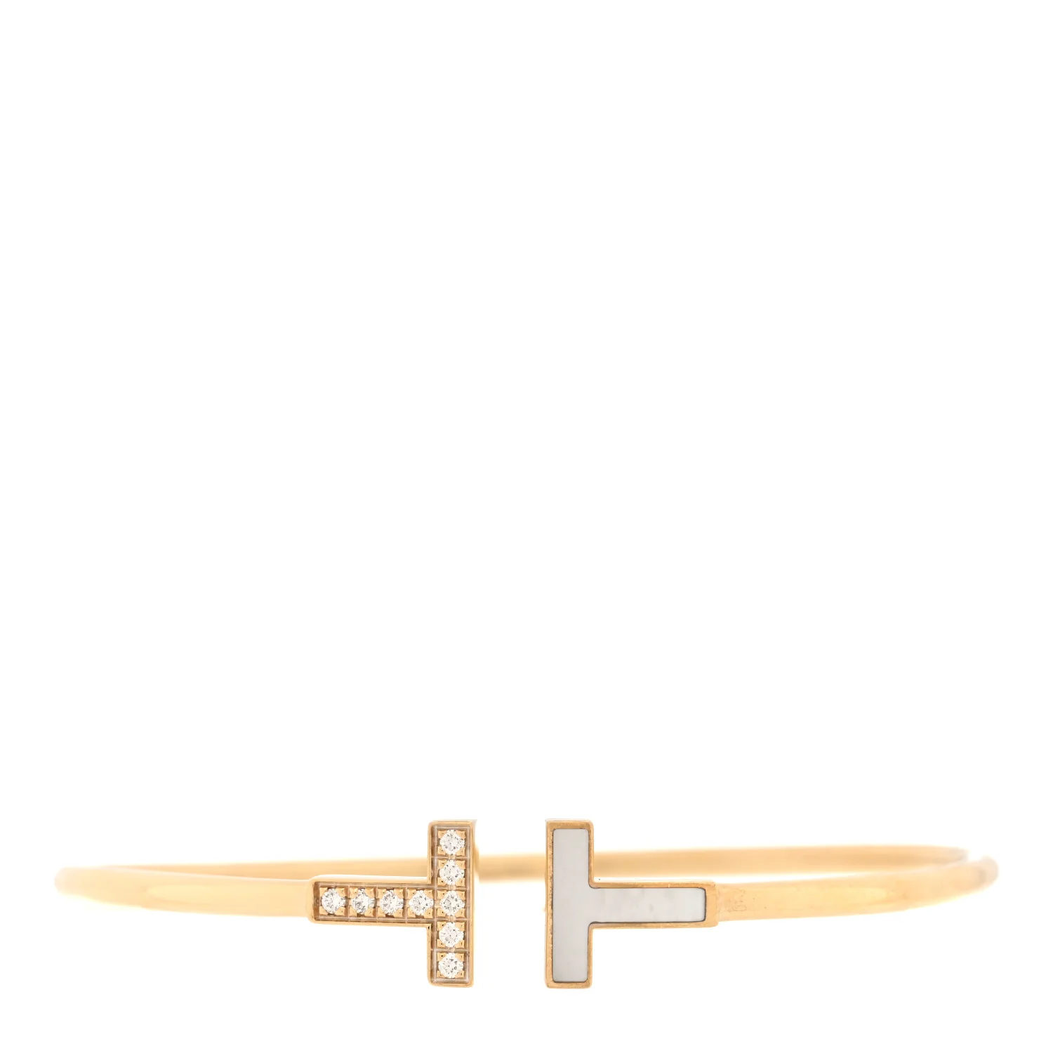18K Yellow Gold Diamond Mother of Pearl T Wire Bracelet