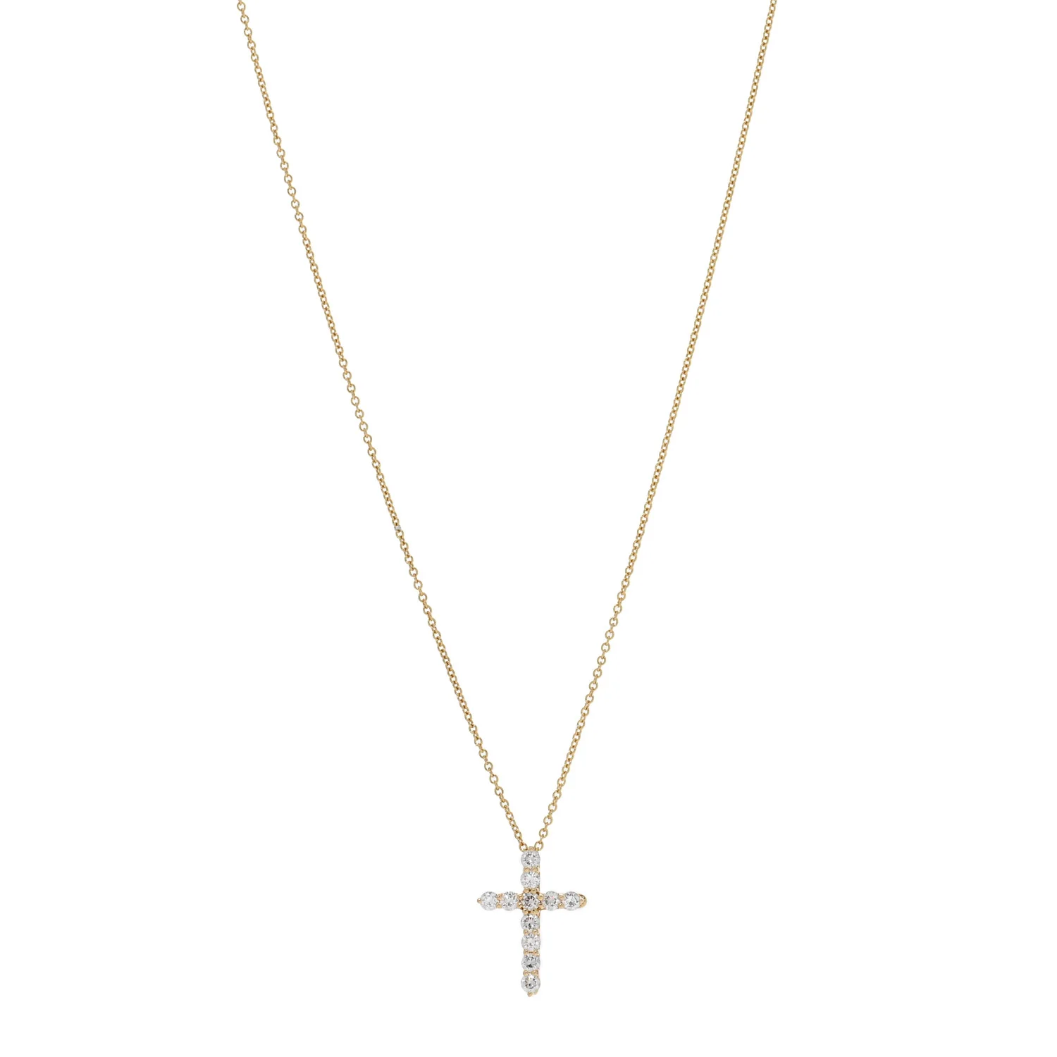 18K Yellow Gold Diamond Small Cross Pendant Necklace