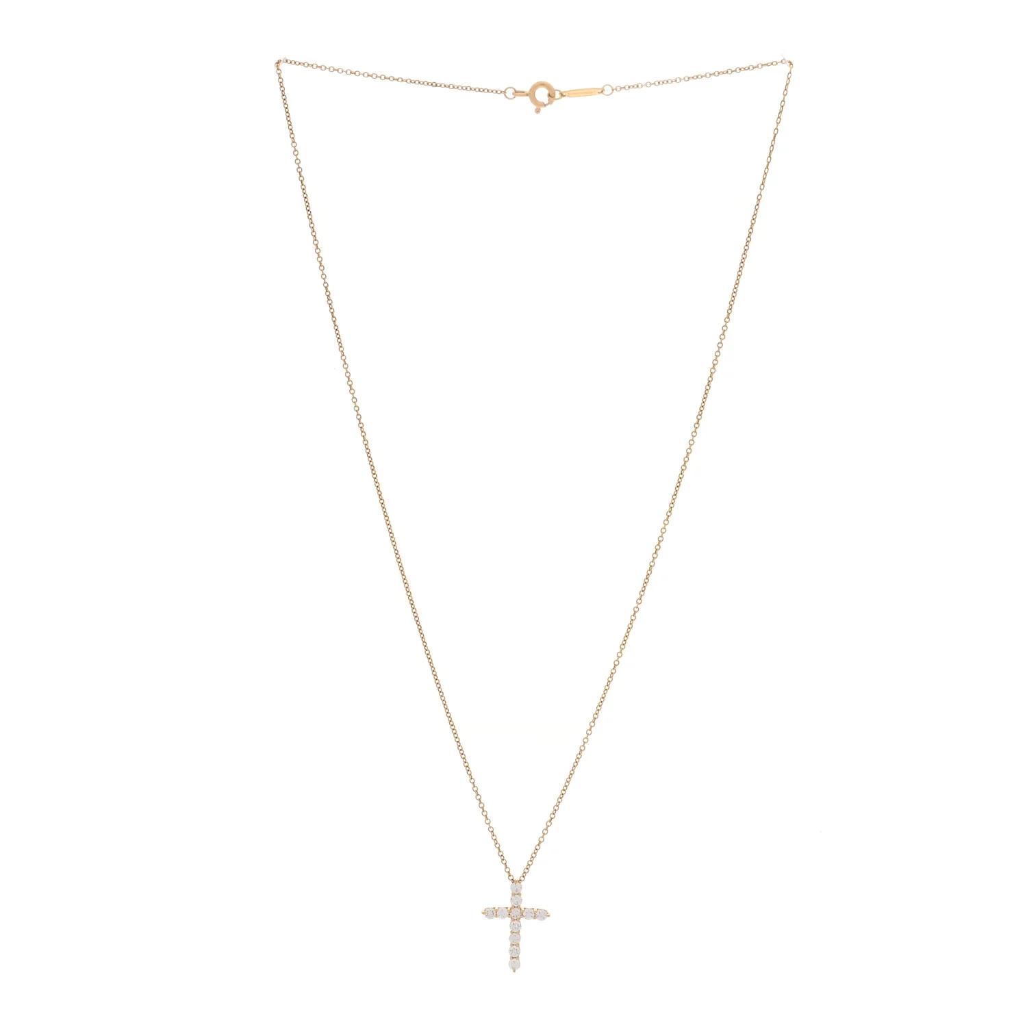 18K Yellow Gold Diamond Small Cross Pendant Necklace - Image 3