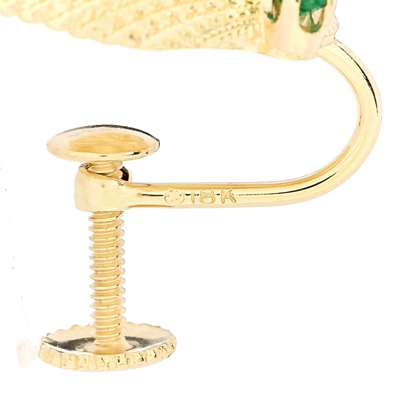 18K Yellow Gold Emerald Seashell Screw Back Earrings - Image 5