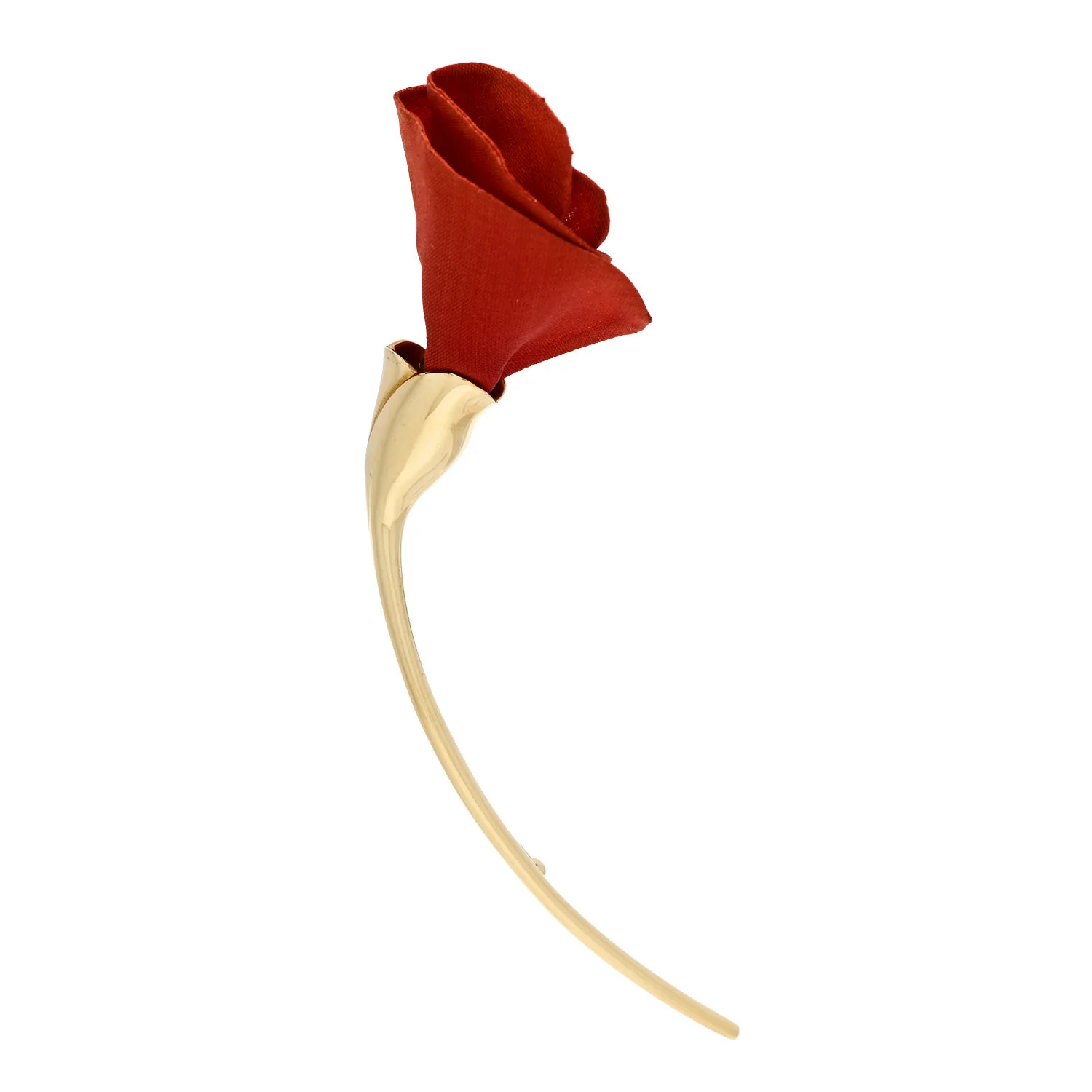 18K Yellow Gold Silk Elsa Peretti Amapola Flower Brooch Red