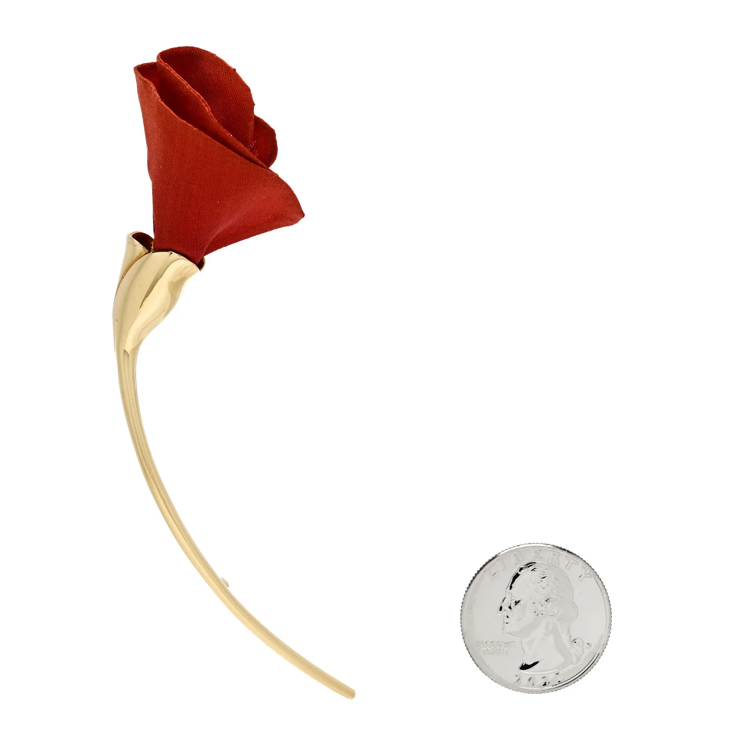 18K Yellow Gold Silk Elsa Peretti Amapola Flower Brooch Red - Image 2
