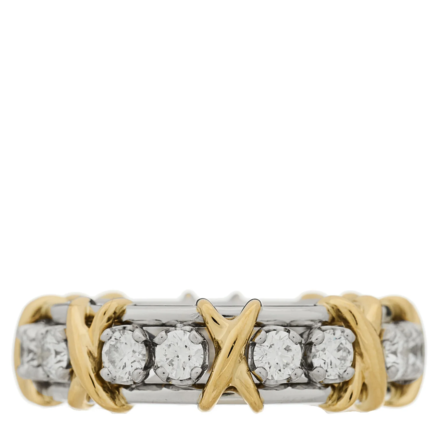 Platinum 18K Yellow Gold Diamond Schlumberger Sixteen Stone Ring 53 6.5