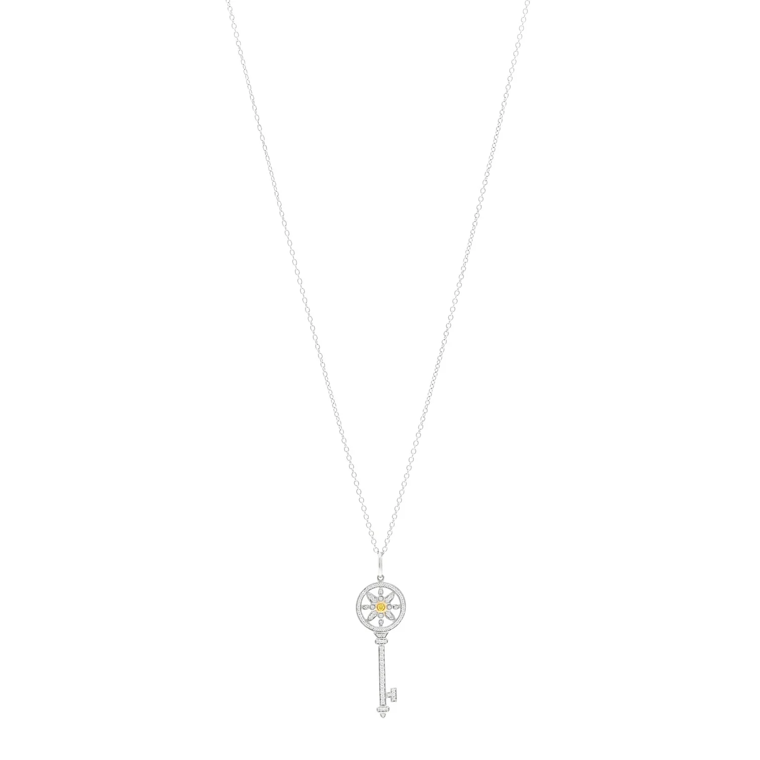Platinum 18K Yellow Gold Yellow Diamond Daisy Key Pendant Necklace