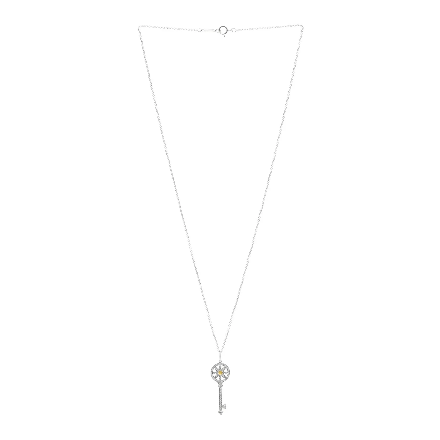 Platinum 18K Yellow Gold Yellow Diamond Daisy Key Pendant Necklace - Image 3