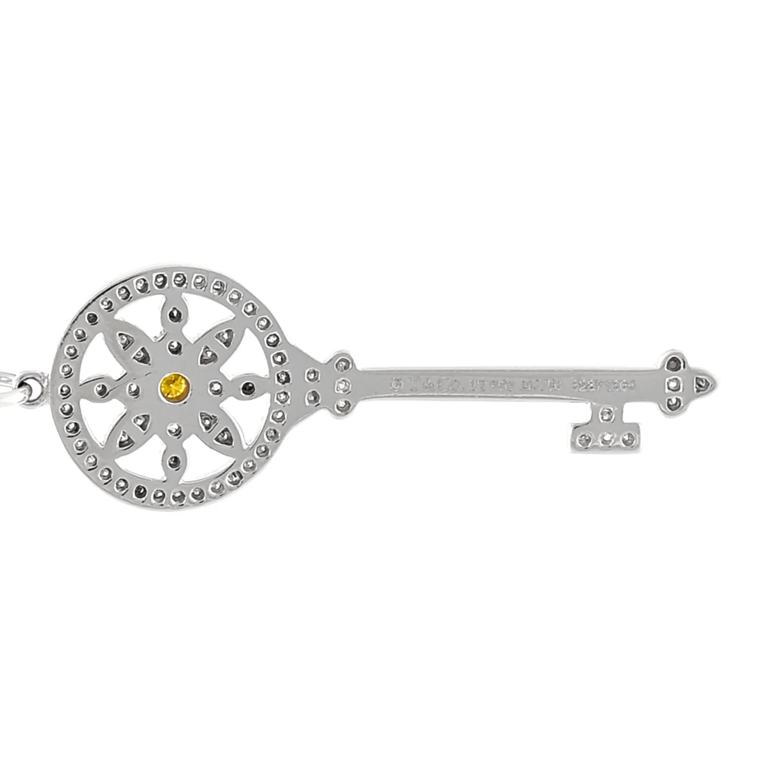 Platinum 18K Yellow Gold Yellow Diamond Daisy Key Pendant Necklace - Image 4