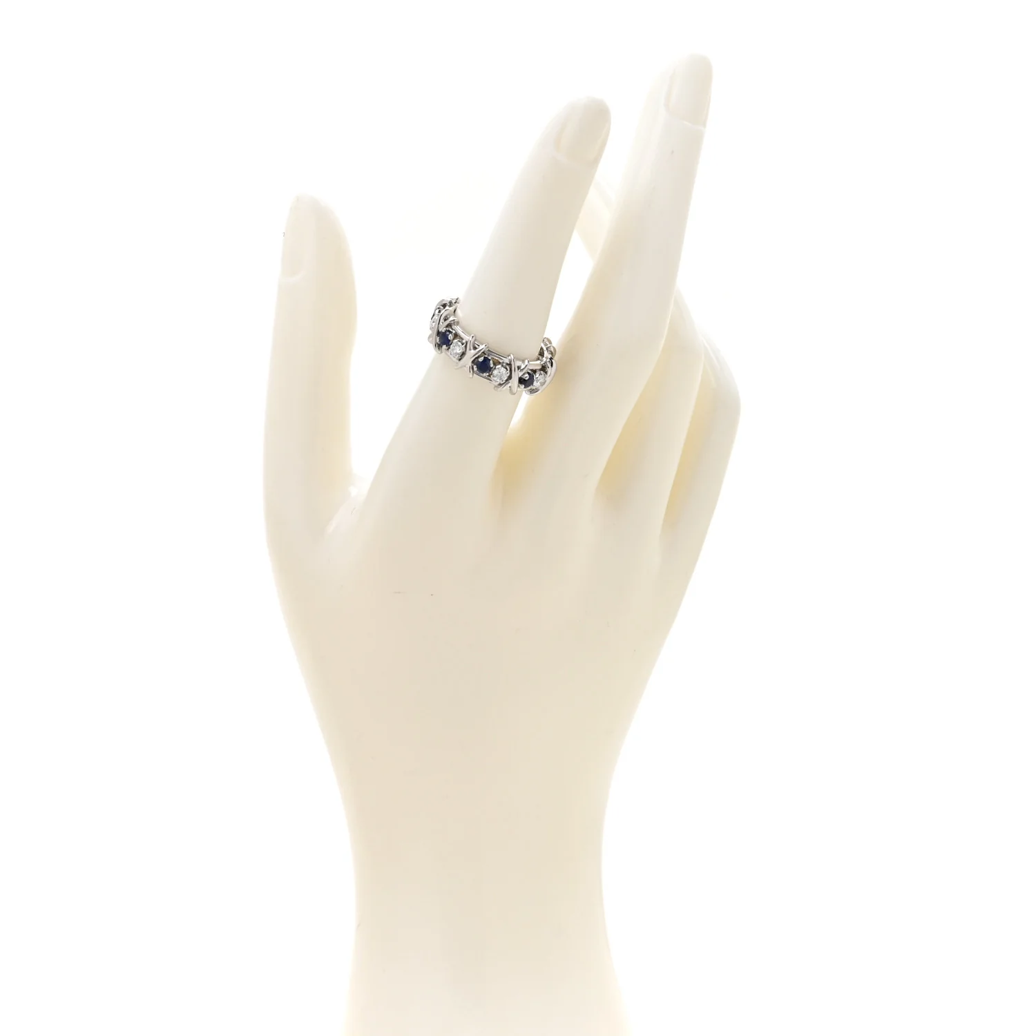 Platinum Diamond Blue Sapphire Schlumberger Sixteen Stone Ring 55 7.25 - Image 2