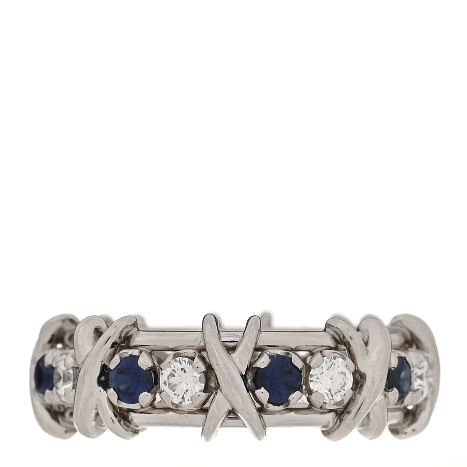 Platinum Diamond Blue Sapphire Schlumberger Sixteen Stone Ring 55 7.25 - Image 3