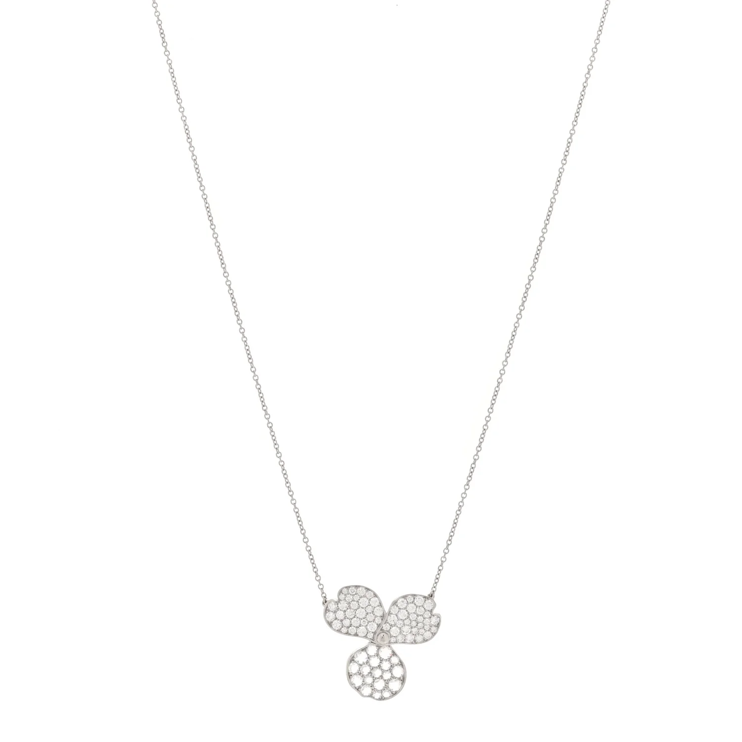 Platinum Diamond Large Paper Flowers Pave Pendant Necklace