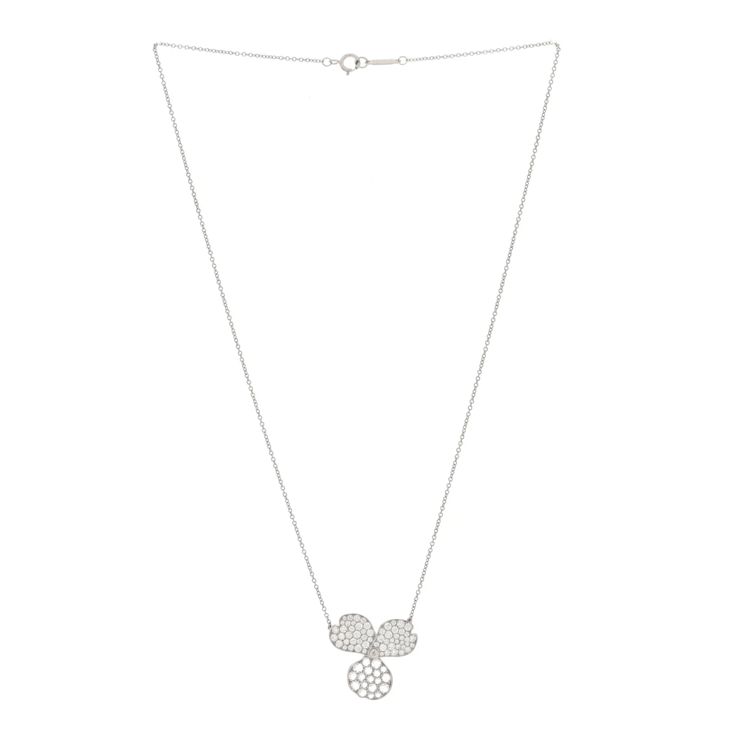 Platinum Diamond Large Paper Flowers Pave Pendant Necklace - Image 3